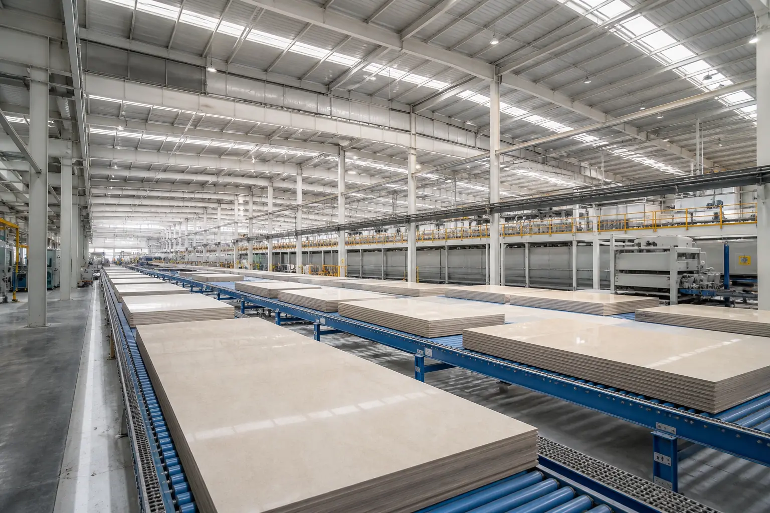 Large-format glazed porcelain travelling along the line at the Chaling mill